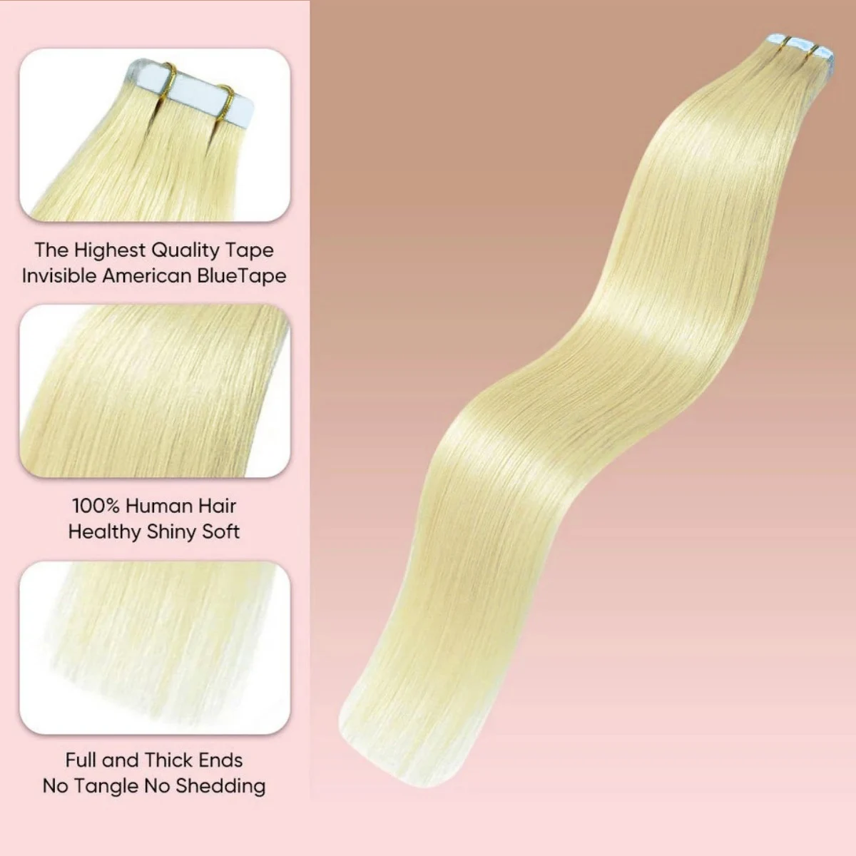 Blond Human Hair Tape in Hair Extensions Silky Straight Remy Hair Extensions for Women to Add Hair Volume&Length&Highlight
