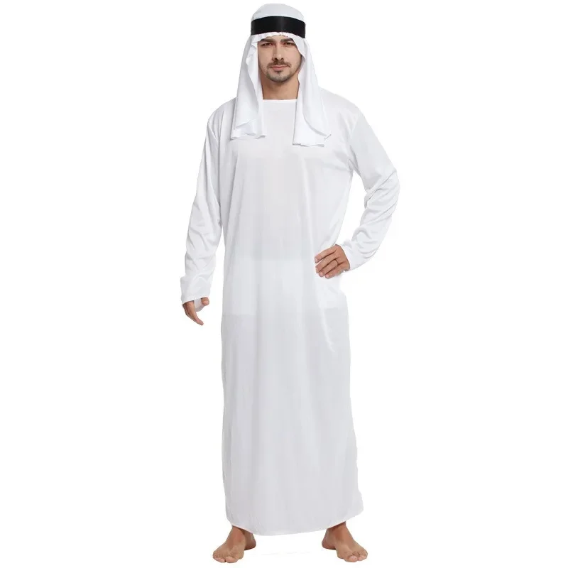Tenues masculines arabe Uae Robe pour hommes manches longues arabe musulman moyen-orient col rond dubaï Thobe longue Abaya avec bandeau sangle