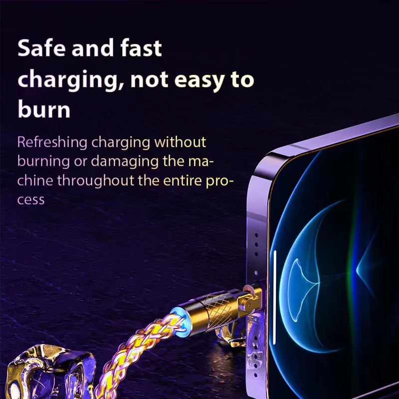 RGB Color Light 120W 6A USB To Type C Fast Charging Data Cable For IPhone/Samsung/Xiaomi USB C Car Charge Cord Charging Cables