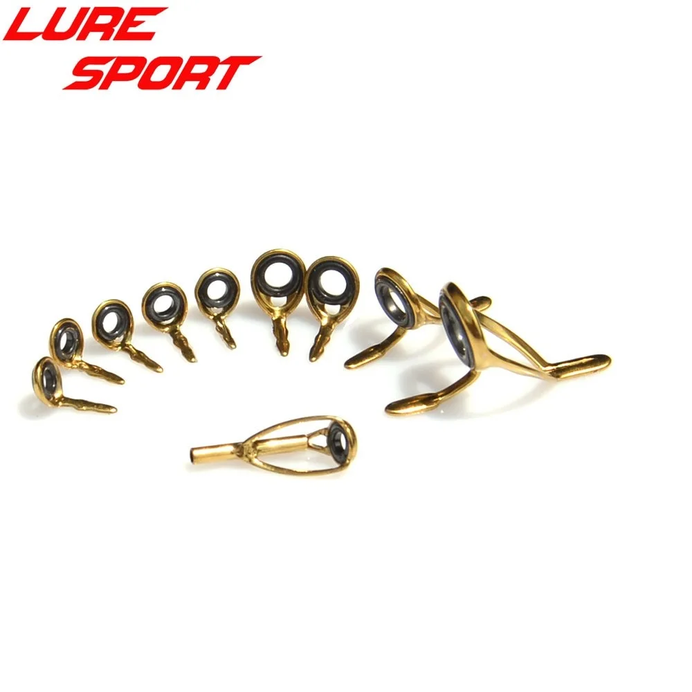 

LureSport 10pcs Guide set KT KW8 guide LG Top Gold Steel frame guide Rod Building component Repair DIY Accessory