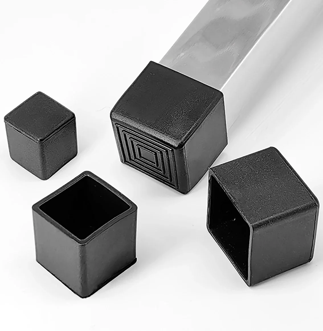 Embouts de pieds de chaise de Table en caoutchouc souple PVC carré noir, capuchons antidérapants, coussinets de pieds en caoutchouc, protection de sol, accessoires de meubles