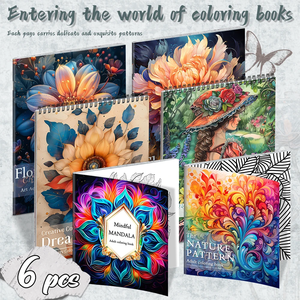 

Upgraded and thickened 6-book set with mandala natural flower theme, double-layer thickened spiral ring design, a good choice fo