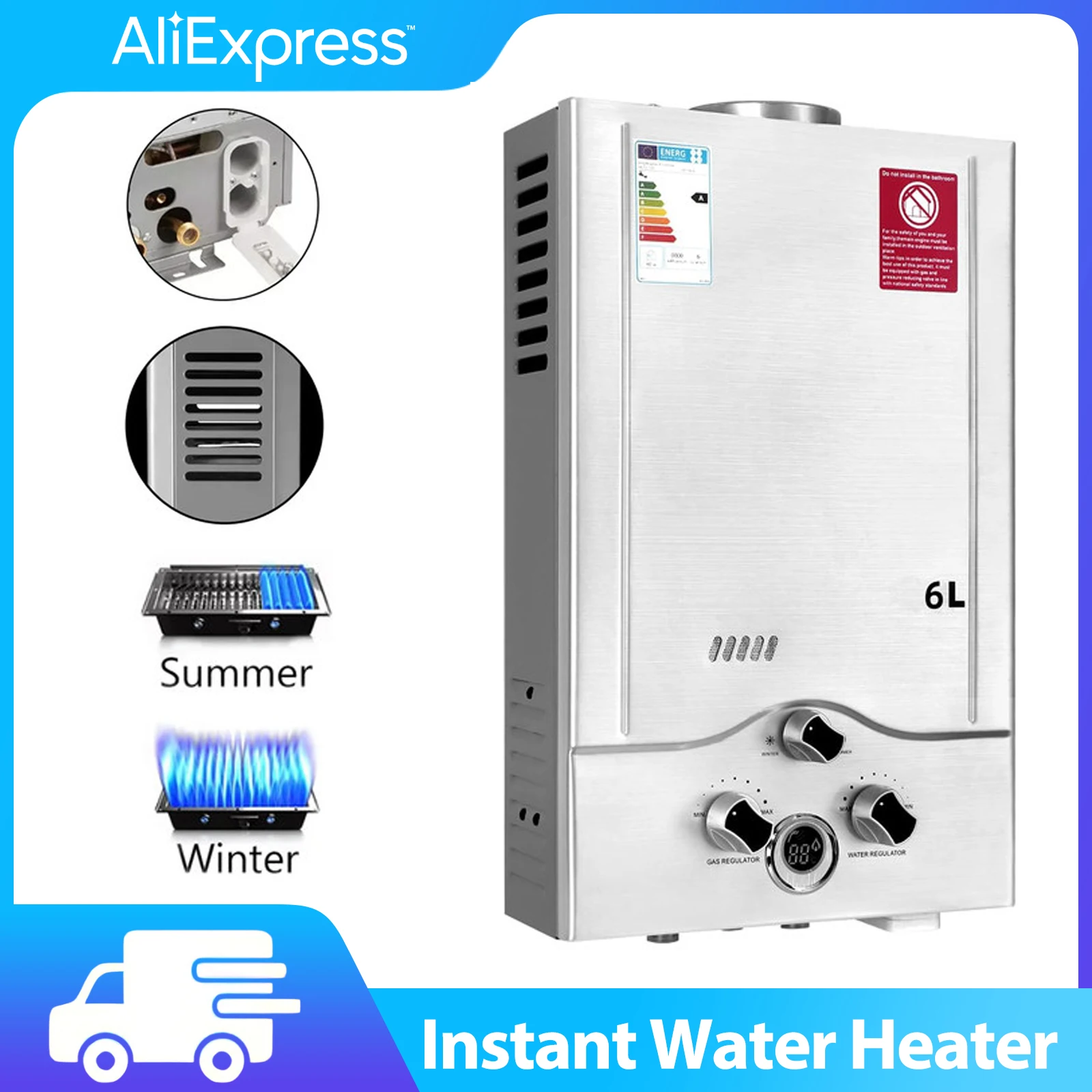 LPG Gas Water Heater 6L 8L stable Steel Tankless Propane Gas LPG LPG drink With show Kit Home Camping Appliance