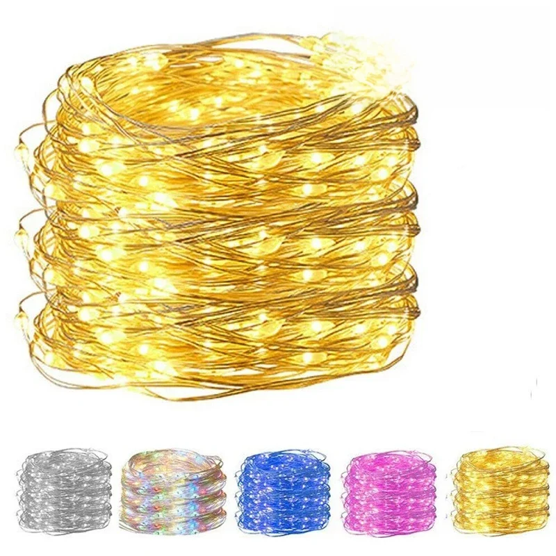 20M USB LED chaîne lumières cuivre argent fil guirlande lumière 5V étanche fée lumières décoration de fête pour noël mariage