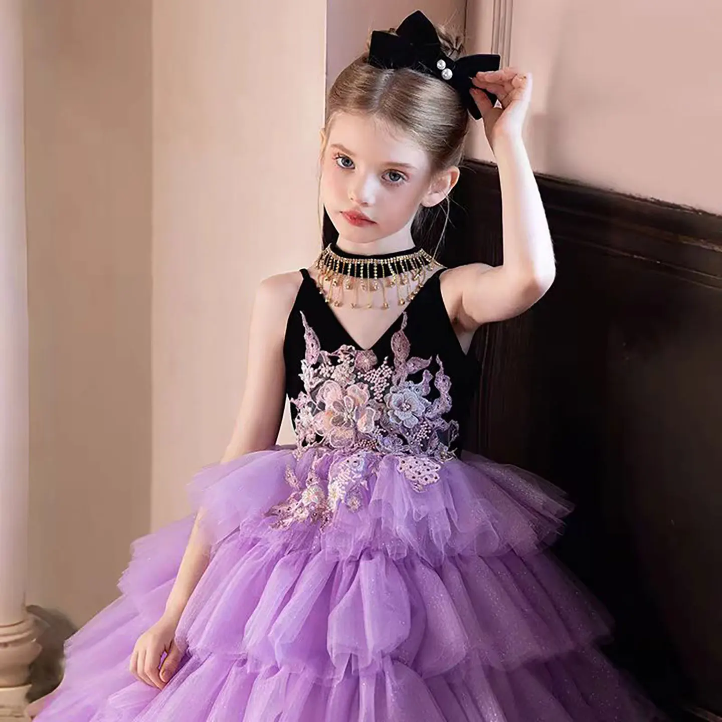 Dreamy Vow D304 Morbido ed elegante scollo a V Sling senza maniche a strati Tulle Flower Girl Dress Wedding Evening Party Pageant Prom 2025