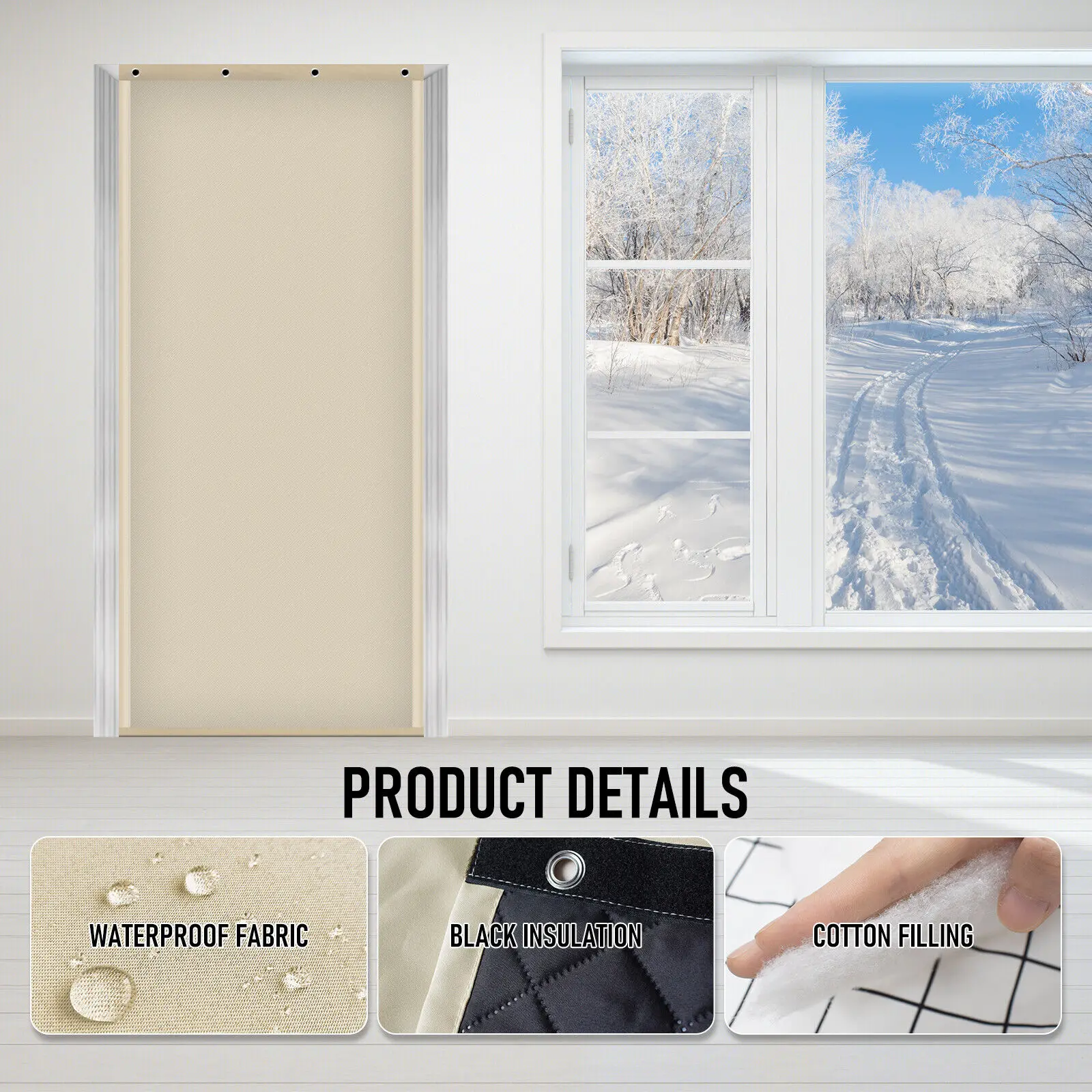 Insulated Curtains Door and Window Curtains Opaque Eyelets, Balcony Winter Warm and Waterproof Curtains Christmas Gifts