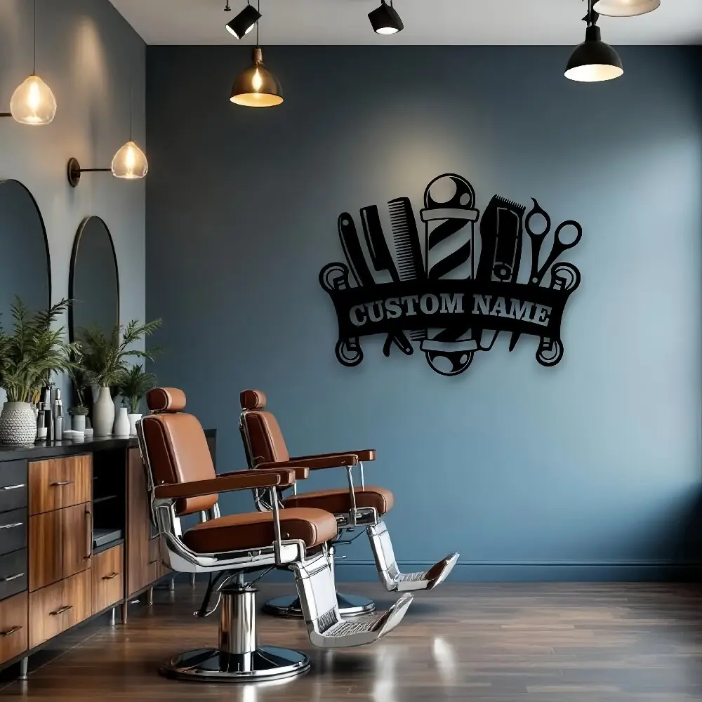 Personalized Barber Shop Metal Wall Sign, Custom Barber Name Wall Art Decor, Salon/Studio Ornaments, Perfect Present for Barbers - view 6