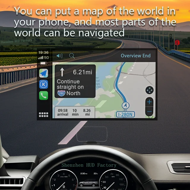 Nawigator HUD; dzielona HUD; prędkościomierz, wysokościomierz; bezprzewodowe lustrzanie ekranu CarPlay/Hicar/Android Auto; 2-3 metry obrazowania lotniczego