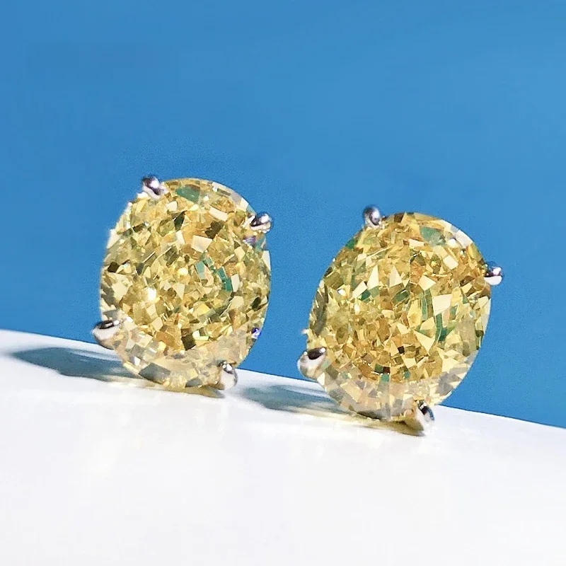 OEVAS 100% Srebro Próby 925 Kolczyki Sztyfty z Żółto-Różowymi Diamentami Wysokowęglowymi 8*10mm dla Kobiet, Błyszcząca Biżuteria Ślubna — zdjęcie 2