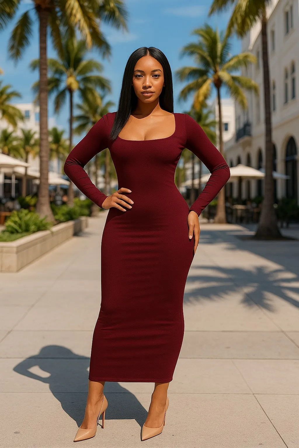 ชุดเดรสยาวคอตักสไตล์มินิมอลเรียบหรู - ผ้าถักยาวถึงข้อเท้า