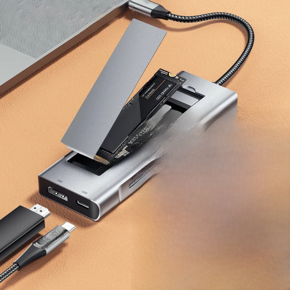 HUB USB 8 w 1 z funkcją pamięci dysku PD100W USB C do HDMI kompatybilny z M.2 SSD HUB Stacja dokująca do Macbook Pro Air M1 M2 — zdjęcie produktu 7