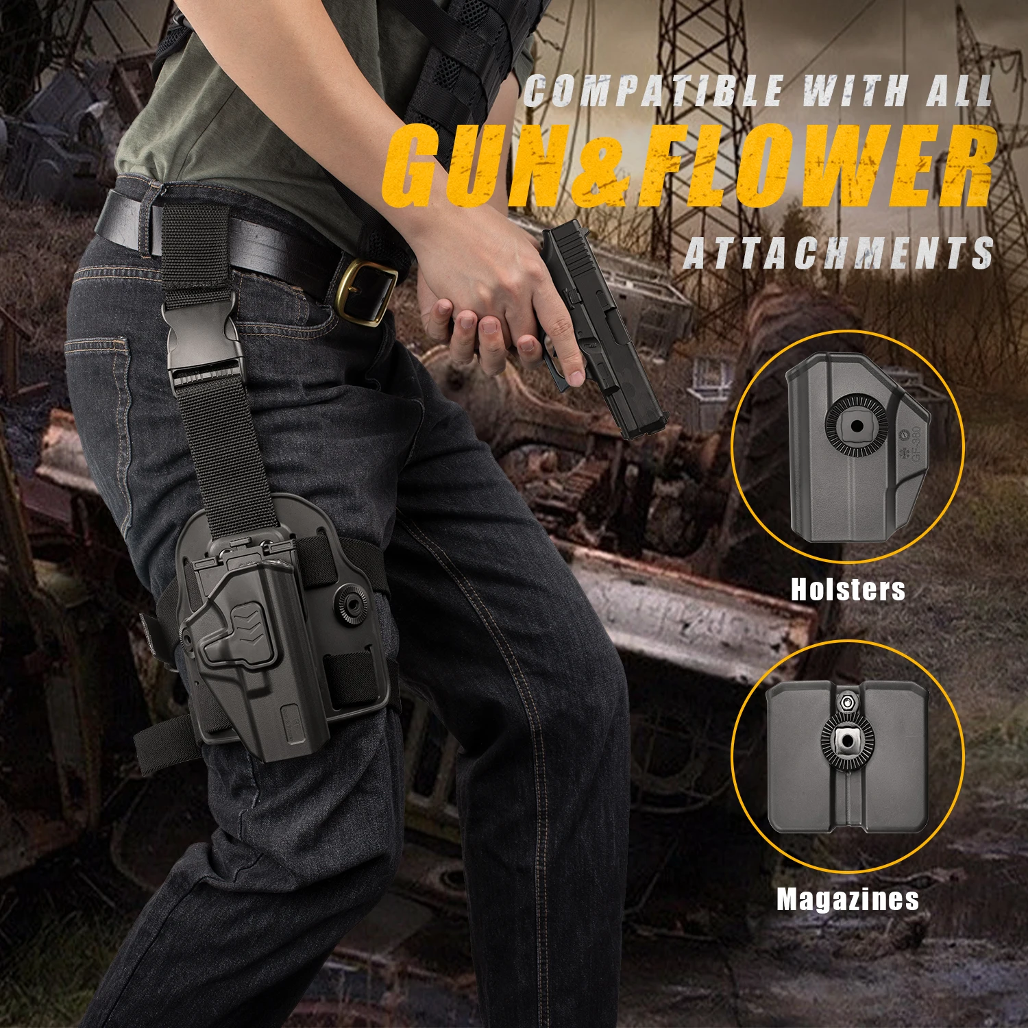 1911 Drop Leg Holster Level II Tactical Thigh Holster Fits Colt-Elite 1911 Force/Kimber 1911/ Springfield 1911 Full Size Right