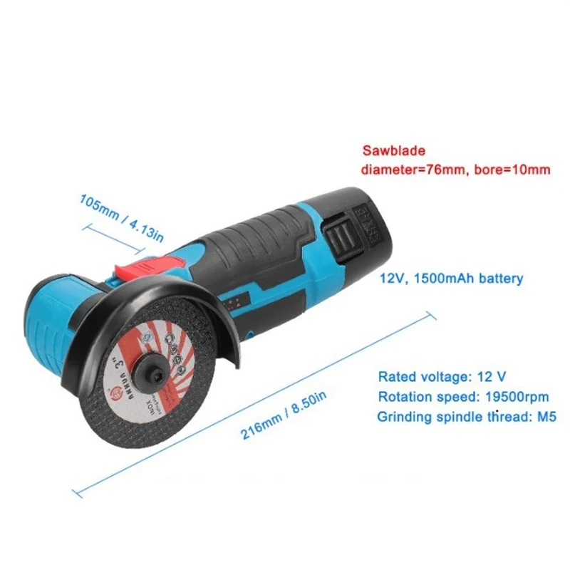 مطحنة كهربائية لاسلكية ، 12 فولت ، زاوية ، W ، دورة في الدقيقة ، آلة تلميع صغيرة ، آلة طحن ، قطع الماس ، مطحنة كهربائية مع بطاريتين