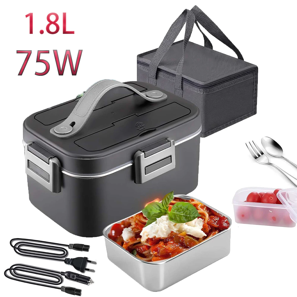 Lonchera Eléctrica de 1.8L y 75W, 12/24/220V, Revestimiento de Acero Inoxidable, Calentador de Comida Portátil, Bento Box, Contenedor de Alimentos para Auto