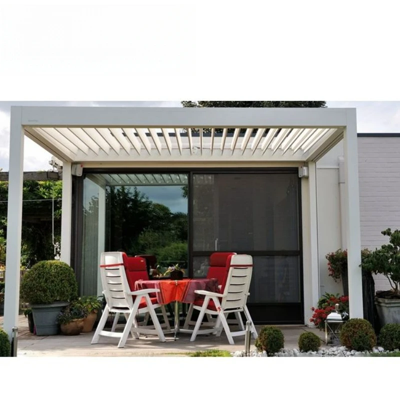 Waterproof Aluminium Bioclimatic Pergola Roof Garden Louver Pergola Aluminum Set Wall Mounted Motorized Aluminum Pergola