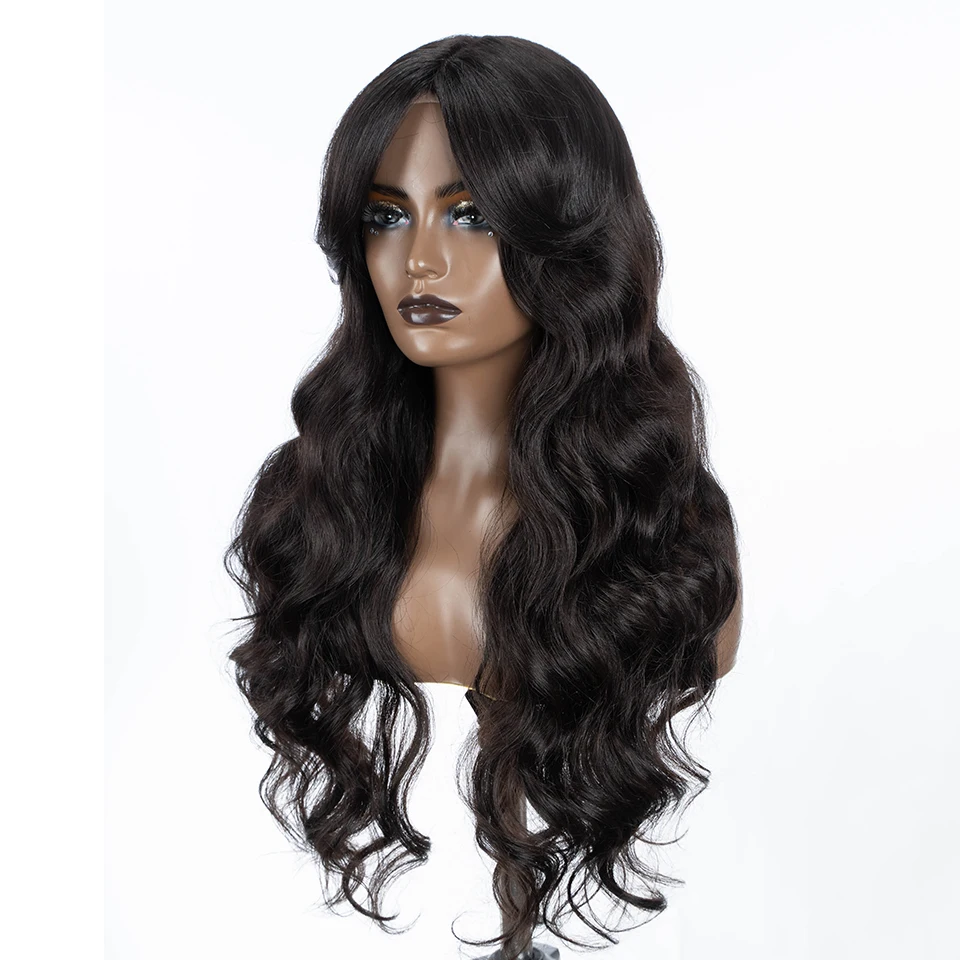 Syntetyczne koronkowe peruki dla czarnych kobiet Długie 28-calowe Body Wave Wavy Middle Part Lace Wig Ombre Blonde Brown Cosplay Wigs