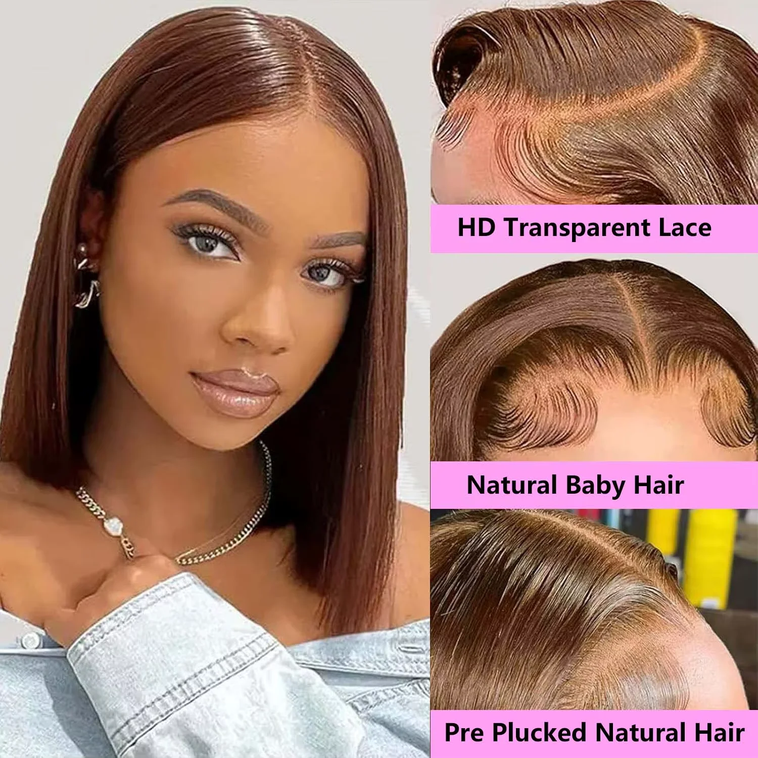 براون مستقيم بوب الدانتيل الجبهة الباروكات # 4 شعر بشري 13 × 4 باروكات أمامية من الدانتيل شعر مستعار قصير بوب دانتيل أمامي شعر بشري للمرأة السوداء