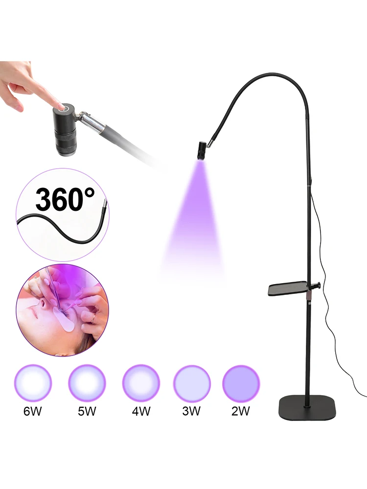 UV-Wimpernlampe zum Aushärten von UV-Wimpernkleber, LED-Wimpernverlängerungslampe, Nageltechnikerlampe, einstellbare Wattzahl, flexibler Schwanenhals