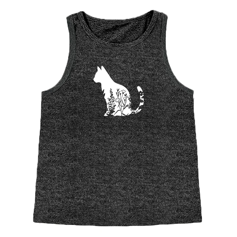 Animal Cat Flowers Bush Sports Fashion Women's Tank Top Loose O Neck Sleeveless Casual Tank Top For Clothing