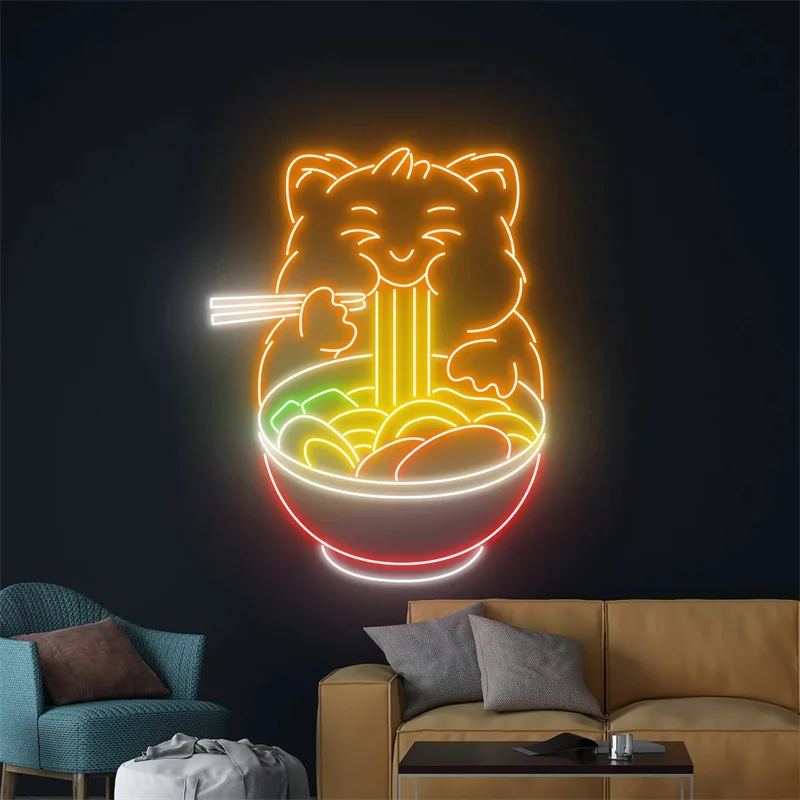 Dog Eating Ramen Neon Light, Dog Eats Japanese Noodle Led Sign, Dog Japan Ramen Neon Sign, Dog Animal Room Wall Decor