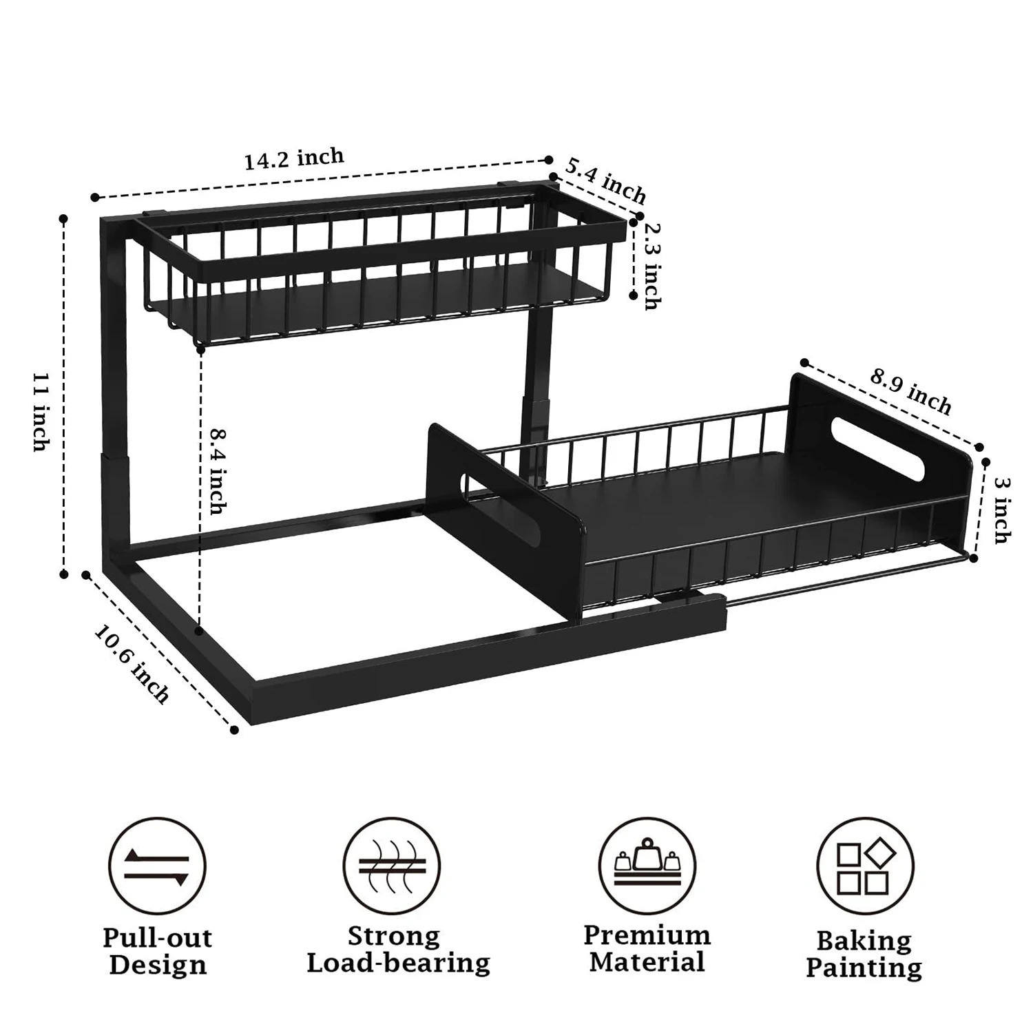Organizzatore sotto il lavandino a 2 livelli, organizer estraibile per l'armadio, scaffale per