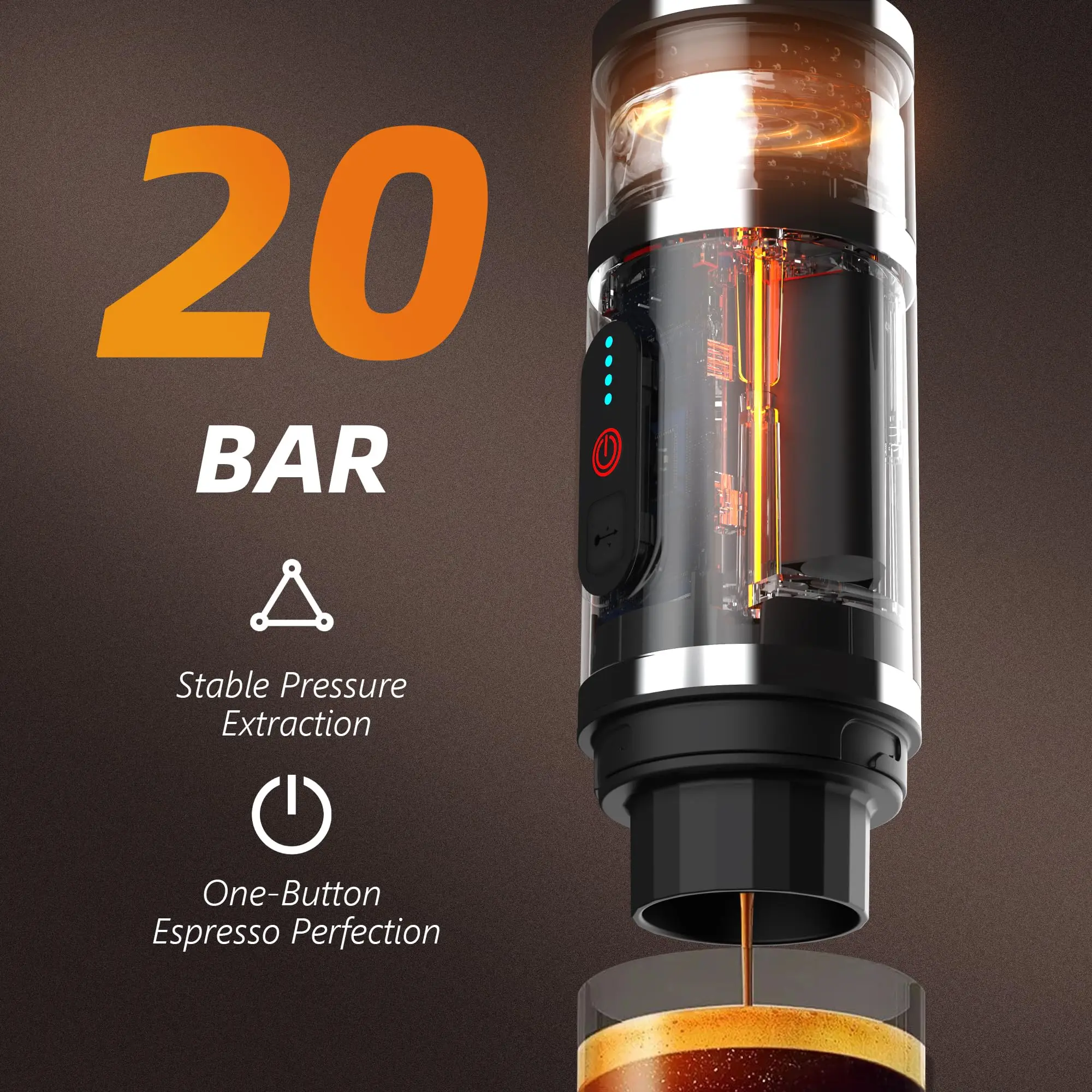 Hobsir Portable Electric Espresso Maker, Travel Coffee Machine for Camping, Car Coffee Maker with Frothing Base, USB-C, 3in1