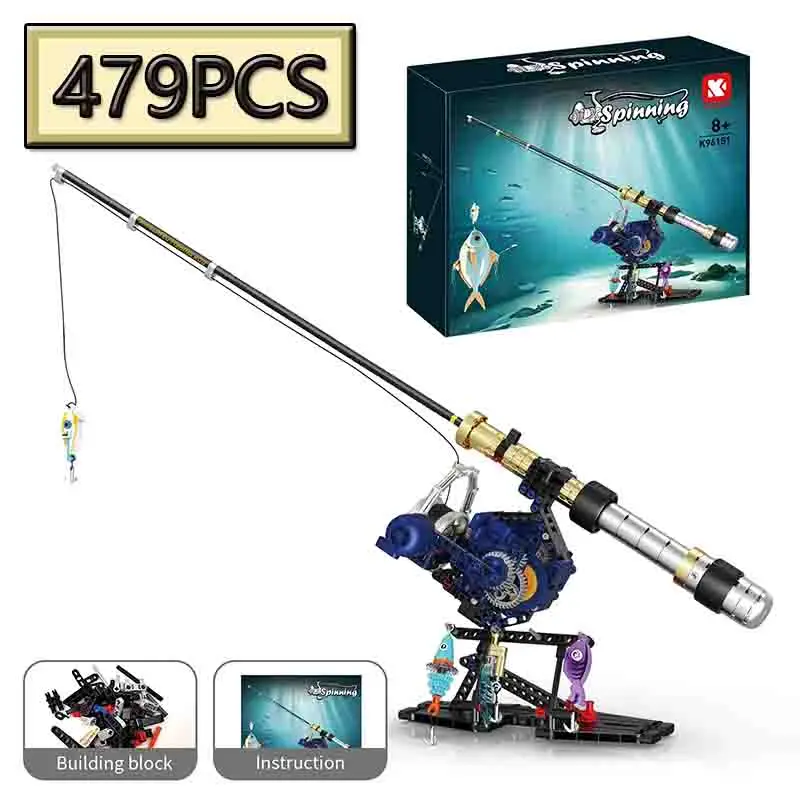 

MOC 479PCS Creative Fishing Rod Simulation Building Block Set Spinning Wheel DIY Assembly Educational Puzzle Toy Gift