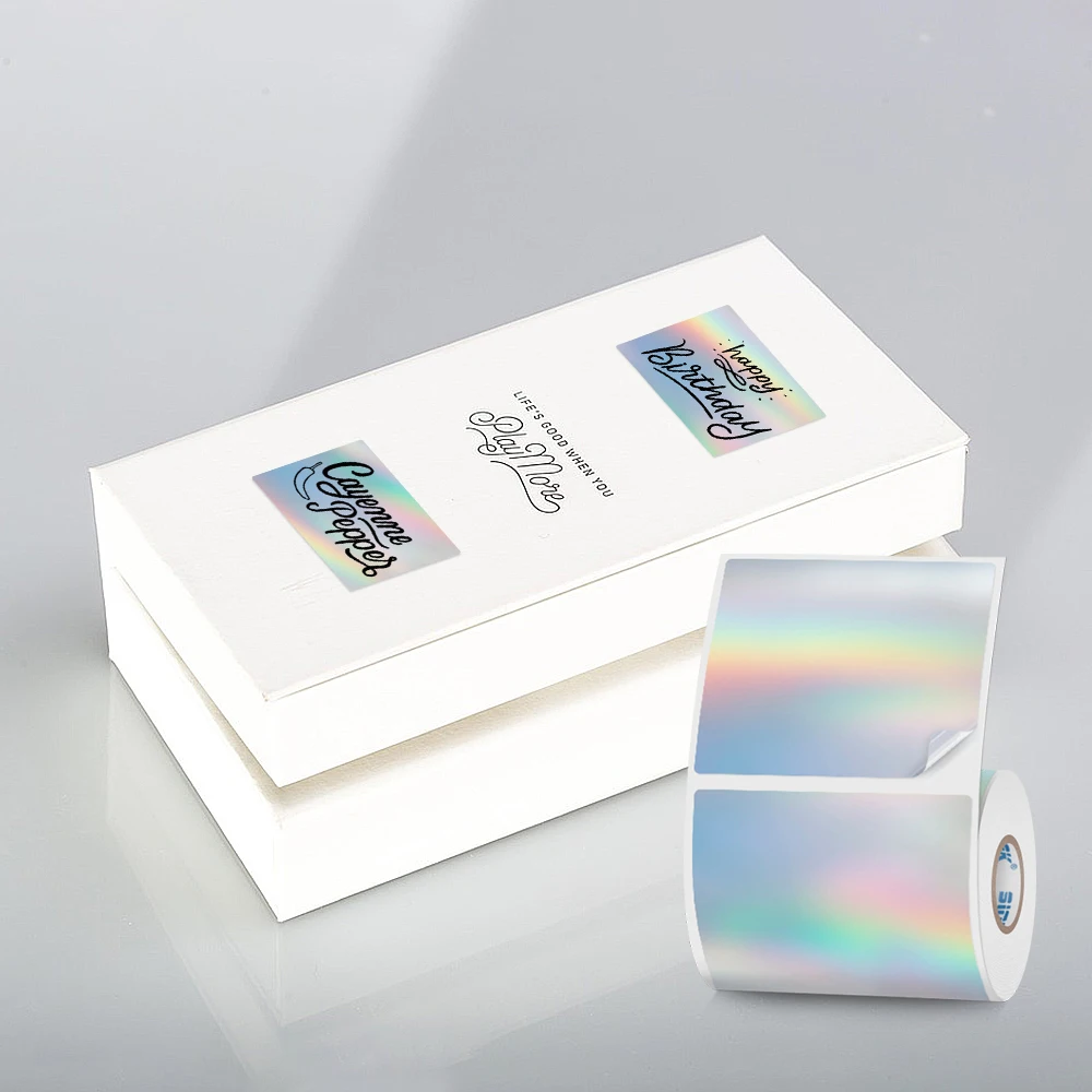 KAYSION Various Sizes Label Holographic Silver Laser Gradient Thanks Card Sticker for LOGO Barcode FOR Phomemo 241BT 246S D520