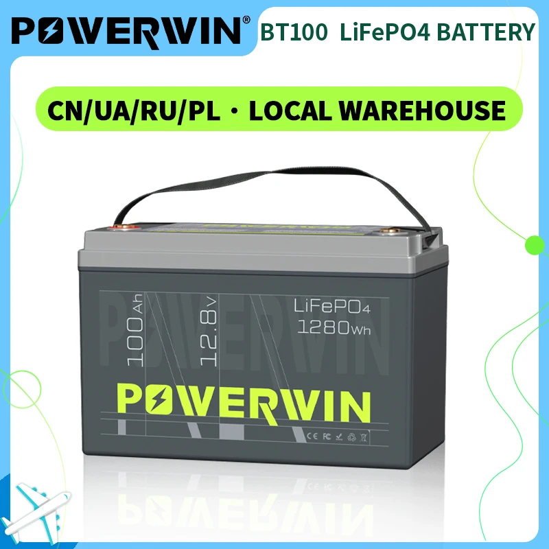 POWERWIN 12.8V 100Ah 1280Wh LiFePO4 Pil BT100 4000+Derin DöngüA Sınıfı Hücre Güneş Enerjisi İnvertörü Şarj Edilebilir Dahili BMS RV