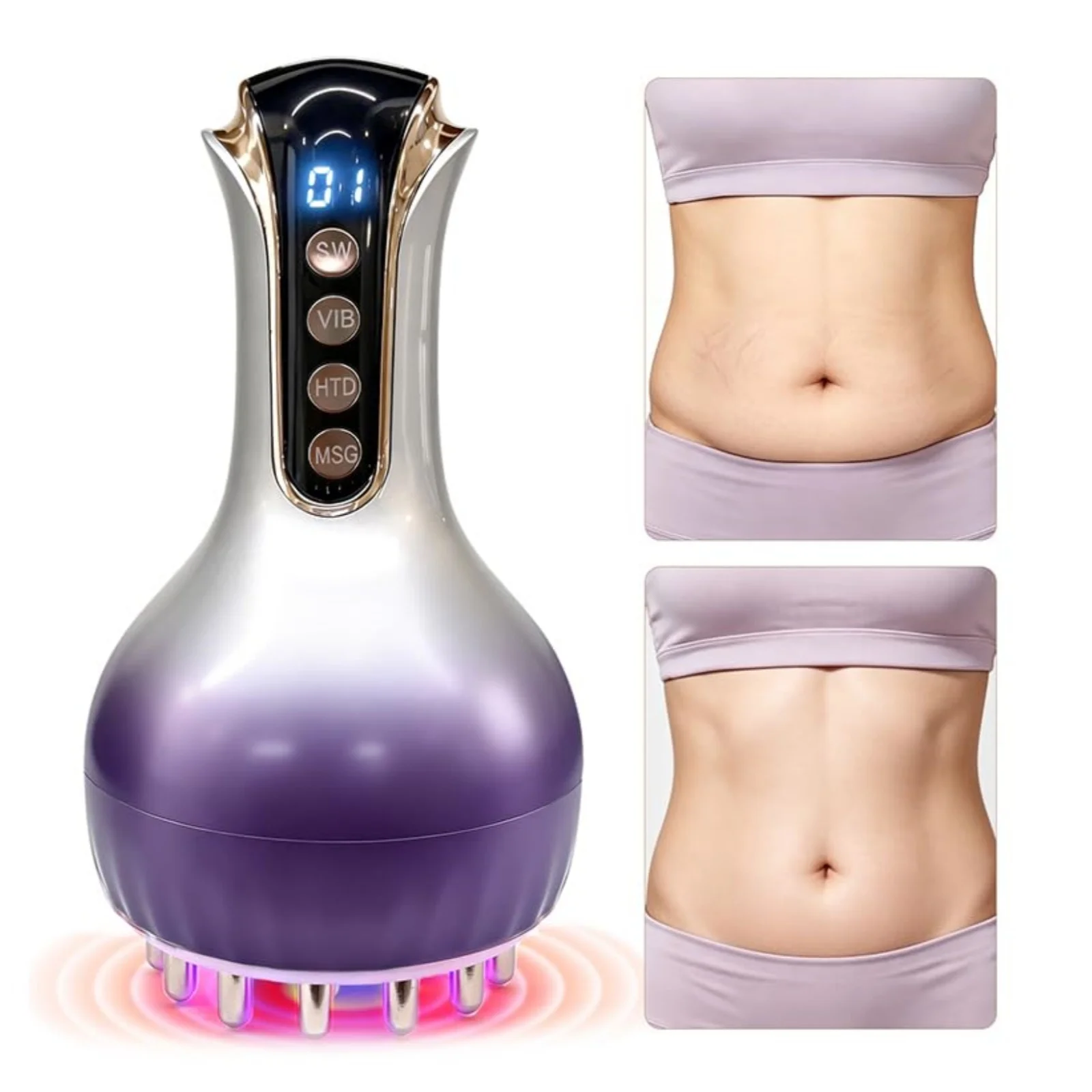 Electric Cellulite Massager Body Sculpting Machine Lymphatic Drainage Meridian Brush Microcurrent Heating Vibration Slimming Skin Tightening Weight Loss Device Detox Anti-Cellulite Muscle Relax Massager Neck Back Waist Leg Belly Shaper Cordless
