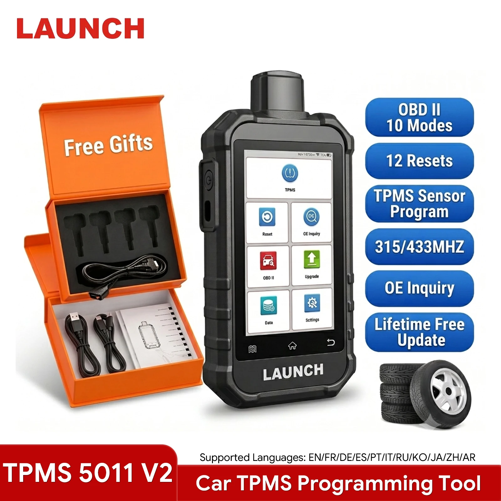 2026 LAUNCH Creader TPMS 5011 V2 TPMS Programming Tool for All Cars Tire Pressure Sensor Activator 315/433MHz Reset Tool