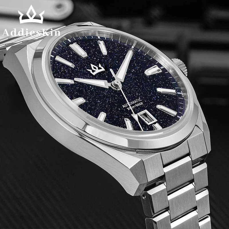 AddiesKin K010 Men's Automatic Mechanical Watch Miyota 9015 Blue Goldstone Dial Sapphire Crystal 40mm 200M Water Resistant BGW9