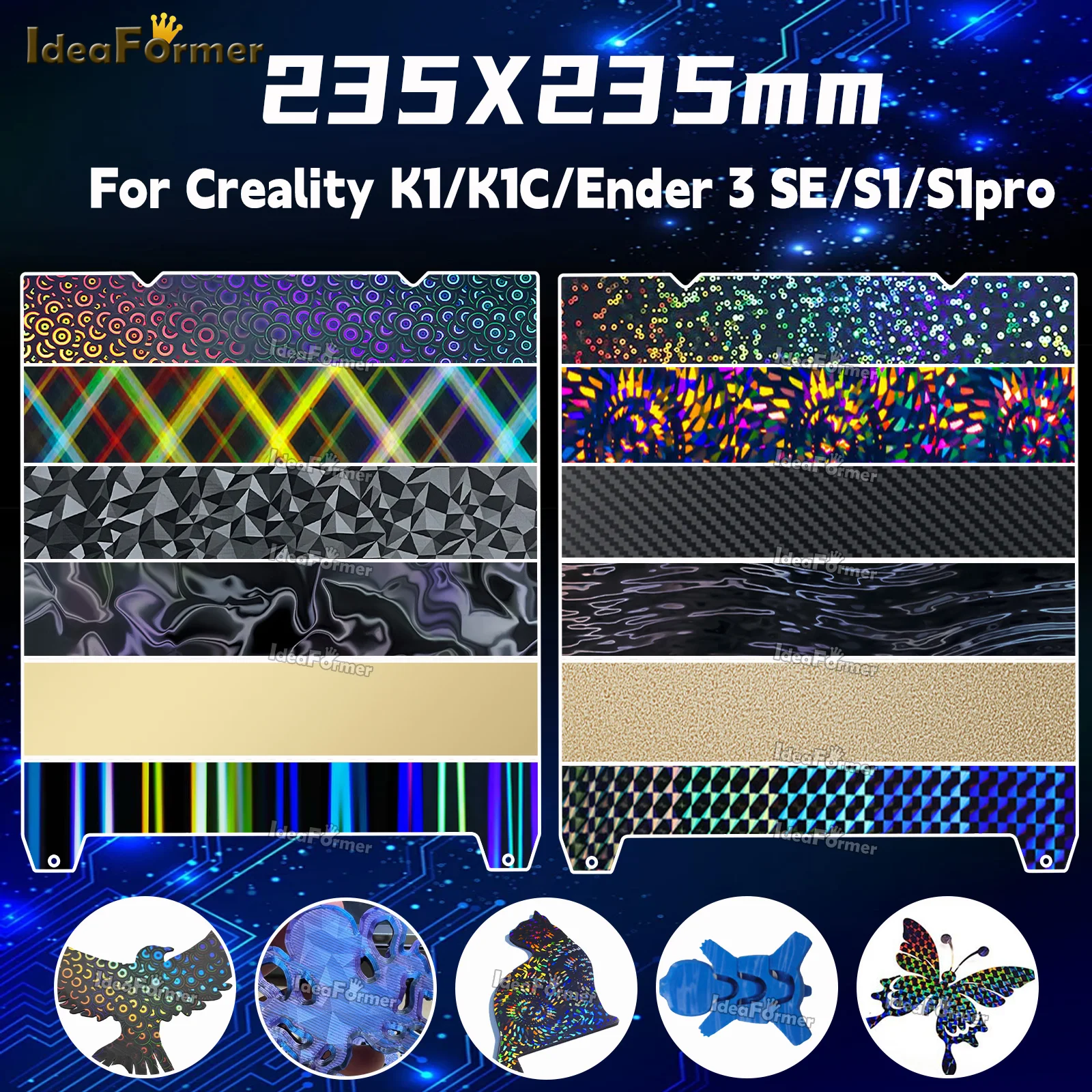 

Для Creality K1/K1C/Ender-3 S1/Ender-3 S1 Pro/Ender-5 S1/Ender-3 V3 SE/Ender-3 V2 двусторонняя сборная пластина PEI PEO PET 235x235 мм