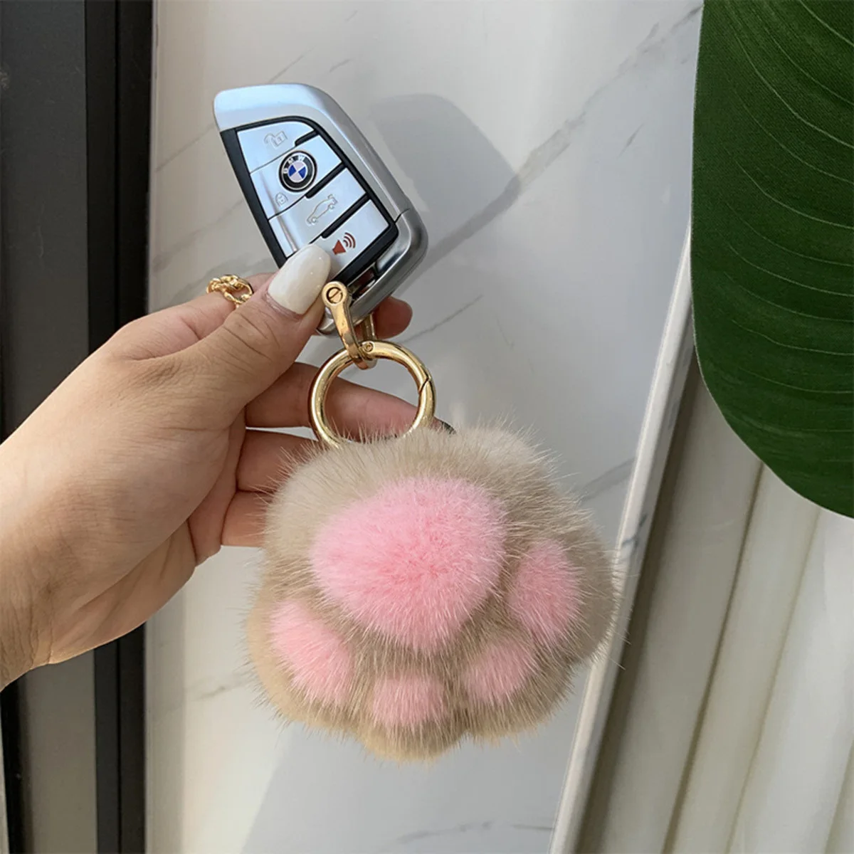 Trendy Cute Cat Paw Plush Keychain Bag Pendant Combo Made of Soft Imitation Mink image 2