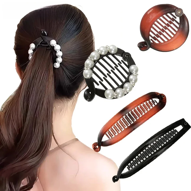 AWAYTR Summer Pearl Fish Clip Hairpin Fashion Ponytail Hairpin Minimalistyczne kobiety Solid Color Banana Clip Hairpin Banana Clip — zdjęcie 2