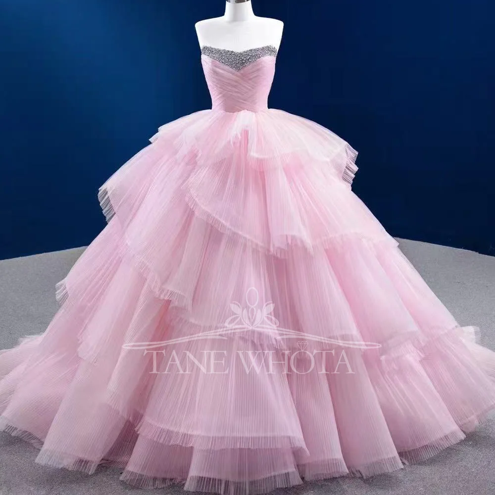 

Pink Vestido De 15 Años Quinceañera Sweetheart Ball Gown Beading Crystal Evening Gown XV Quinceanera Dresses