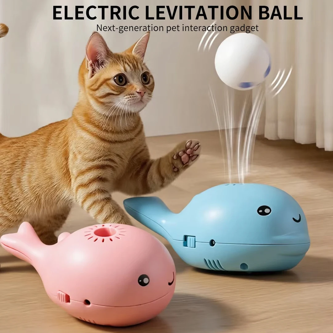Brinquedo Elétrico Flutuante para Gatos em Forma de Baleia, Interativo, Recarregável via USB, Ventilador de Dupla Função, Brinquedo Estimulante para Gatos