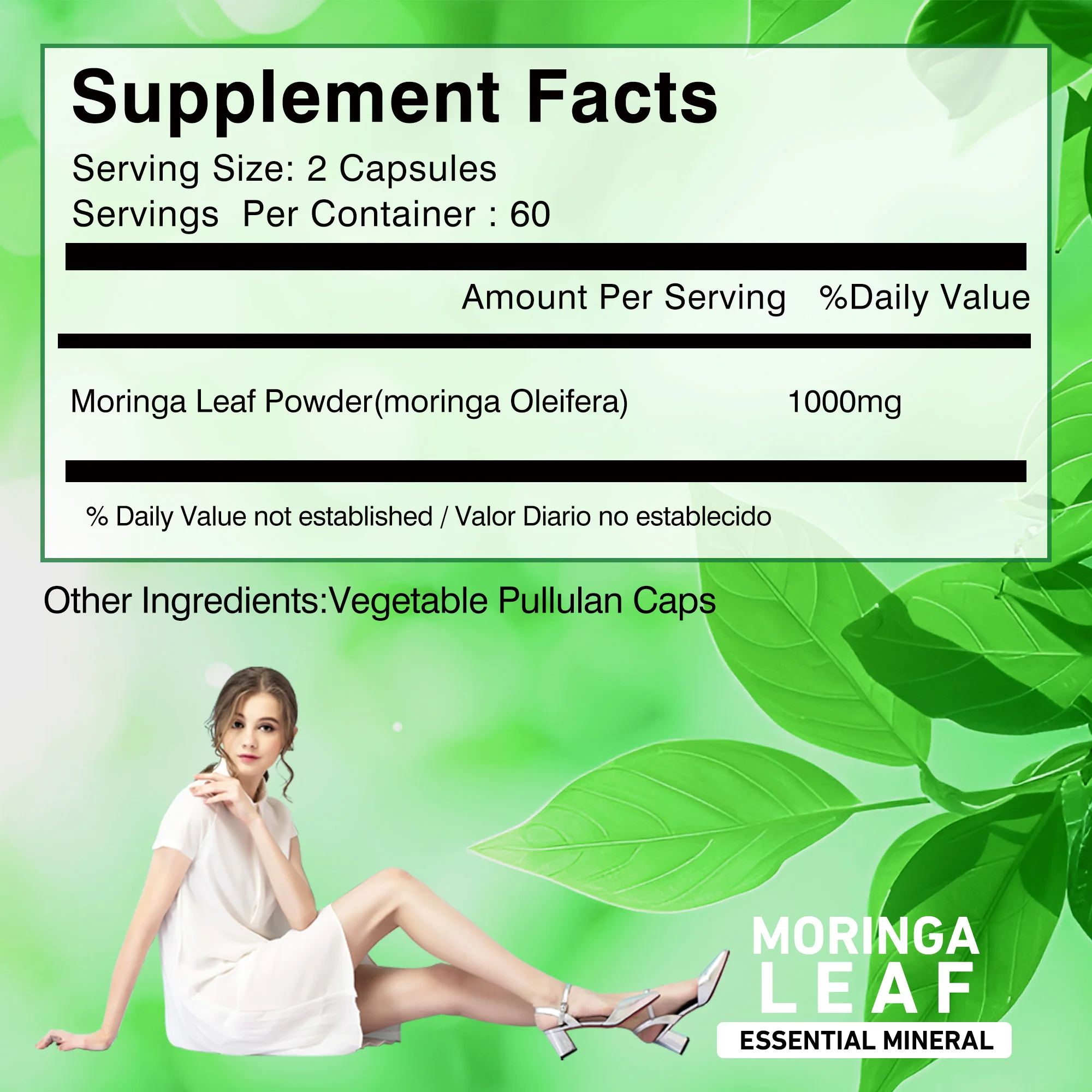 Moringa Supplement - Energy, Metabolism, Antioxidant, Immune System Health - 120 Capsules