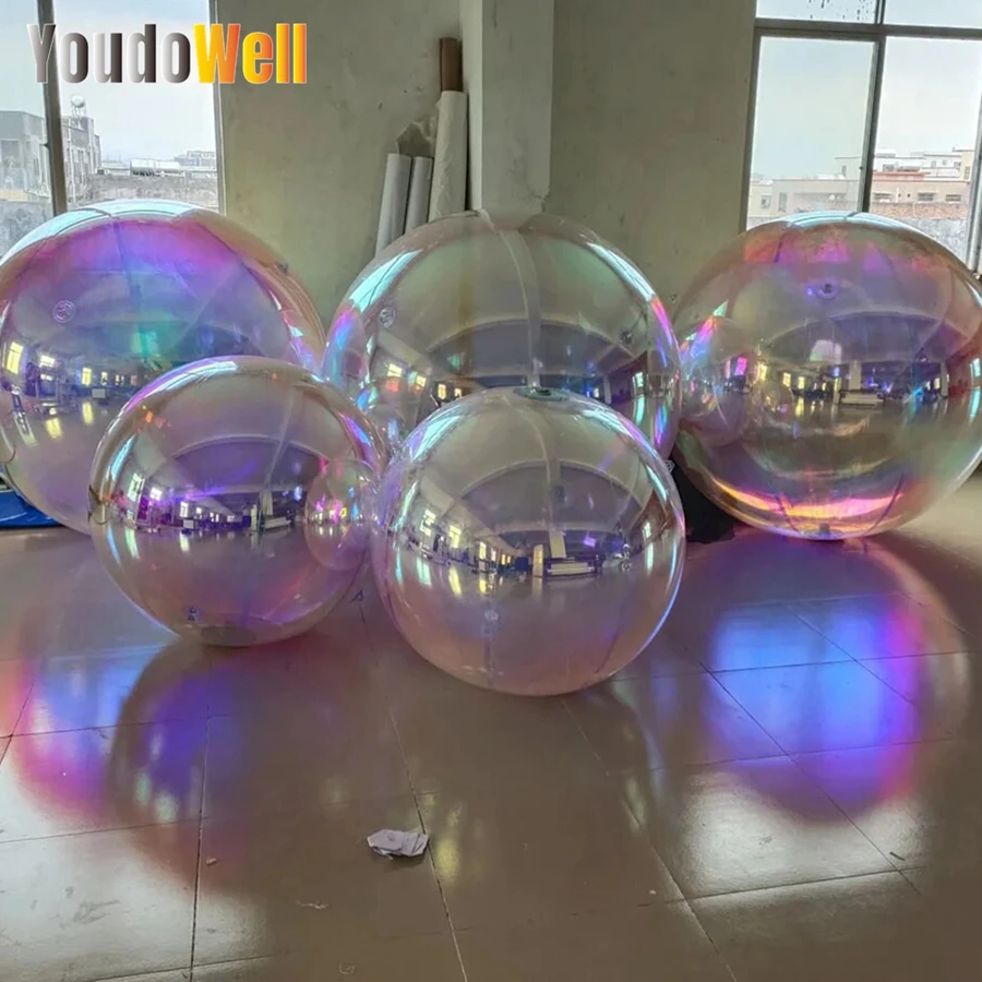 Rainbow Color Giant Inflatable Mirror Ball Shiny Metal Balloon Suitable For Party Wedding Stage Decoration