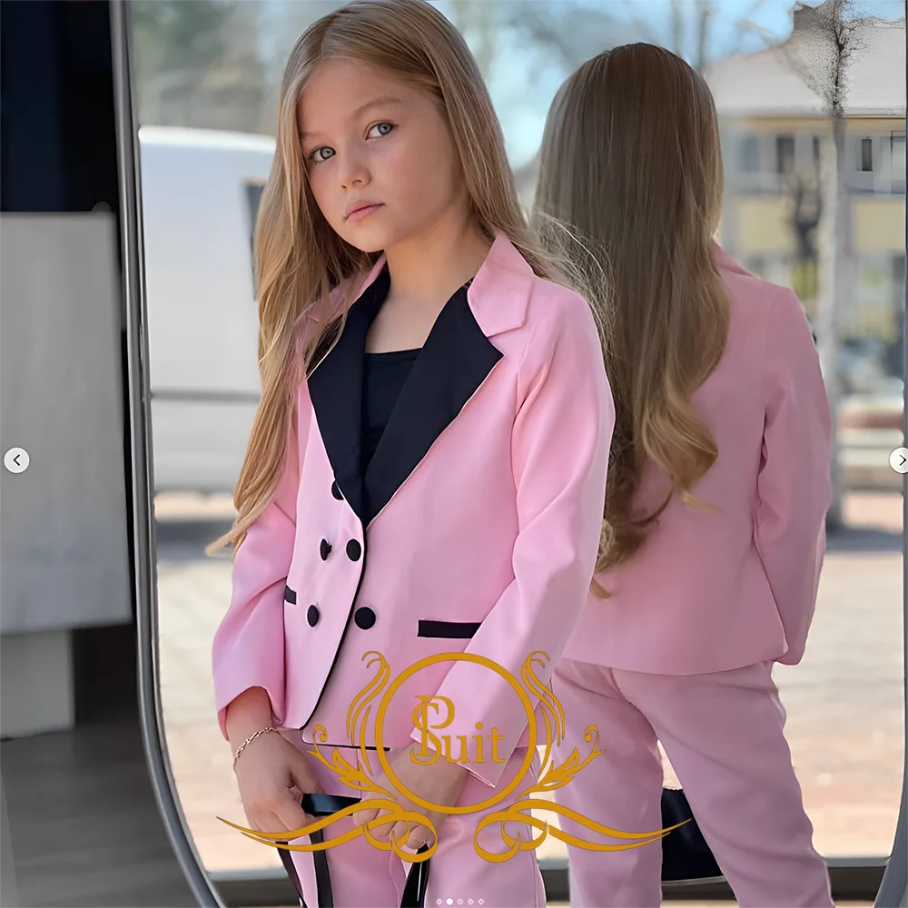 Blazer per ragazze abiti con risvolto doppiopetto moda giacche per bambini + pantaloni Set completo Casual per adolescenti formale allentato