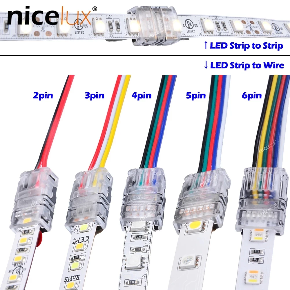 5pcs 2pin 3pin 4pin 5pin 6pin LED Strips Connector for RGB RGBW RGBWW 3528 5050 LED Strip Light Wire Connection Terminal Splice