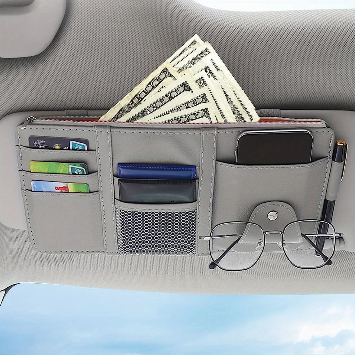 Organisateur de pare-soleil de voiture, pochette de rangement pour camion, étui pour lunettes de soleil, cartes, stylos, documents - Organisateur de pare-soleil pour tableau de bord