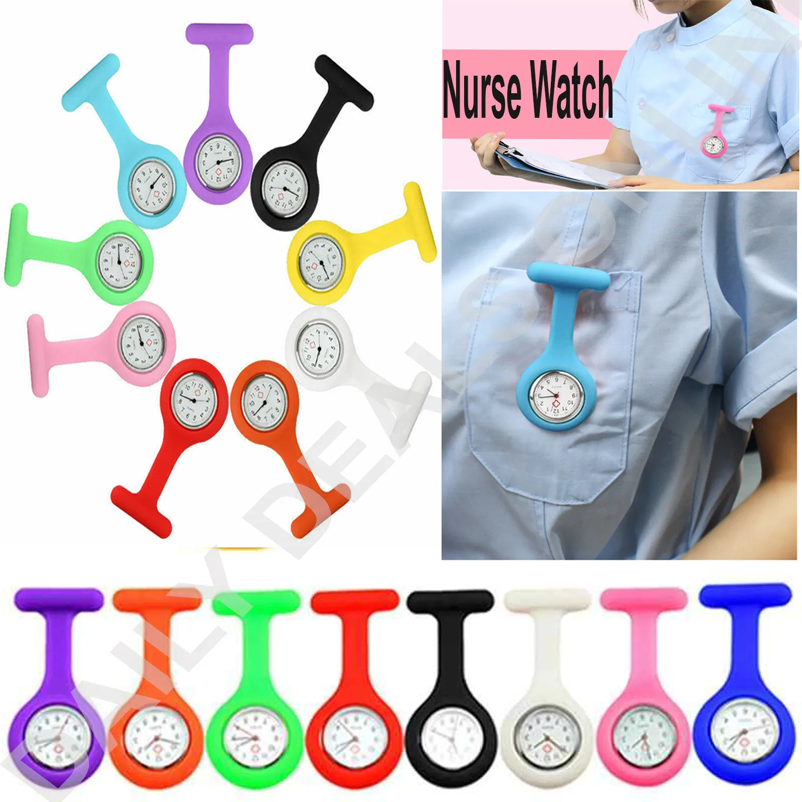 Krankenschwesteruhr, Silikon, waschbar, Arzt-Tunika, Quarz-Taschenbrosche