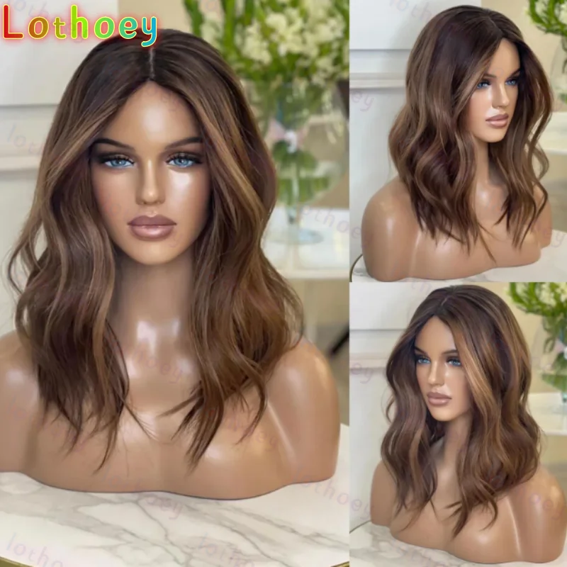 Предварительно выщипанный бесклеевой парик из натуральных волос с омбре, коричневый, объемная волна, кружево, еврейская шелковая основа, европейский парик из человеческих волос для женщин