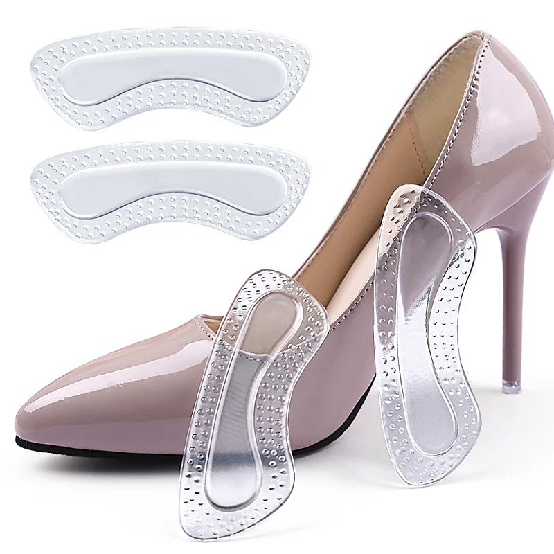 2 Pairs of GEL Heel Stickers Crescent Shape Soft Anti-scratch & Anti-falling Invisible Heel Stickers Pelletized Massage Self-adh