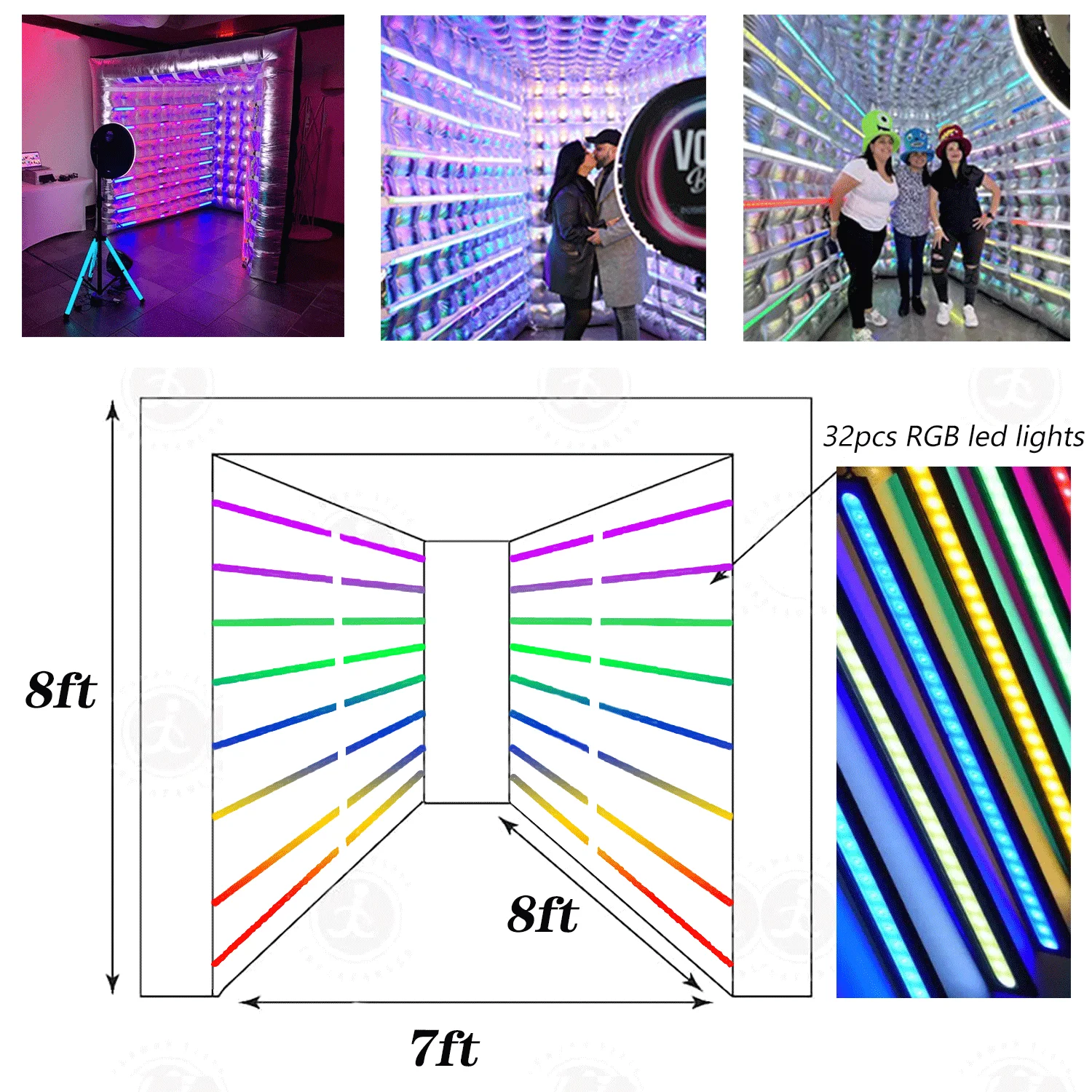 Photo Booth Backdround Tent 8ft Inflatable Photo Booth Enclosure Backdrop Photobooth Enclosure with RGB Lights