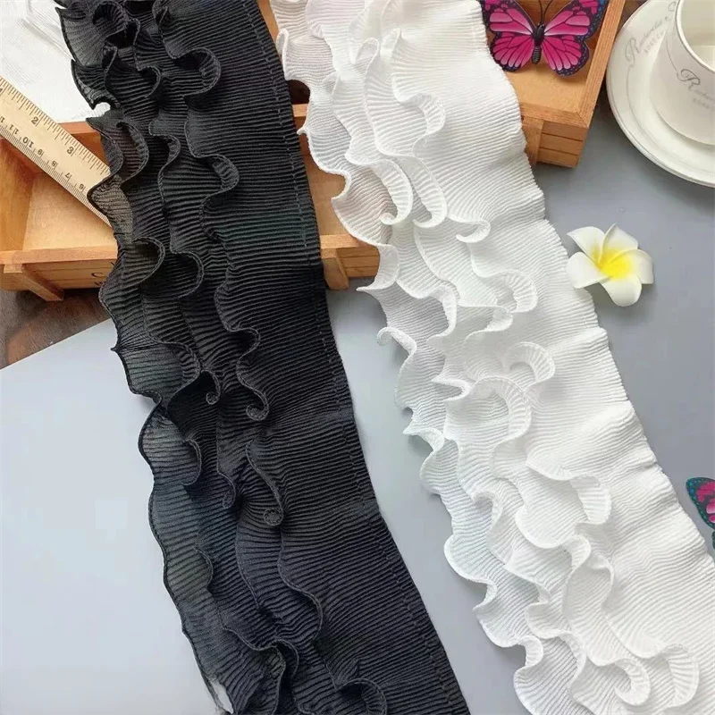 11CM Szeroki czterowarstwowy szyfon 3d Plisowana tkanina Wstążka Haft Elastyczna koronka Frędzle Sukienka Guipure DIY Dekoracja do szycia — zdjęcie 2