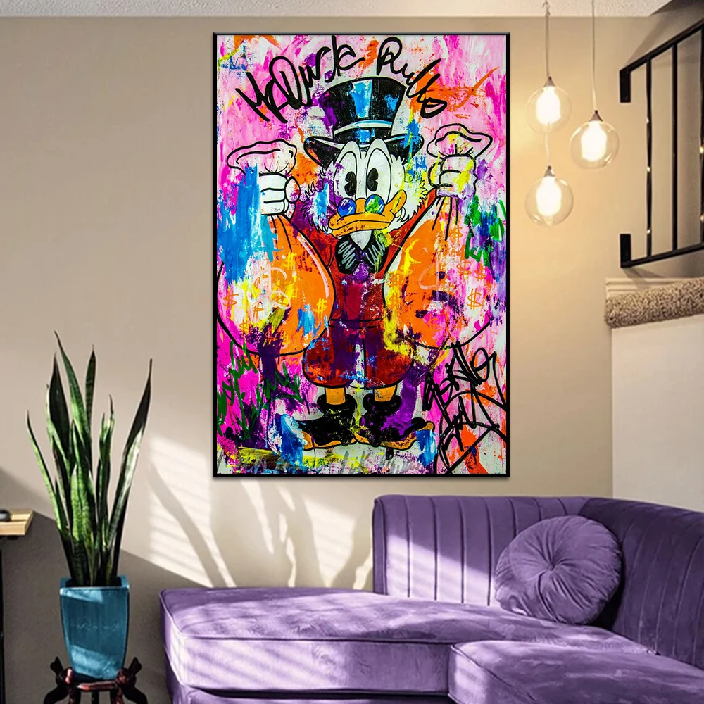 

Disney Graffiti Art Donald Duck Painting Rich Donald Duck Canvas Poster Print Living Room Kids Home Wall Decor Pictures Cuadros