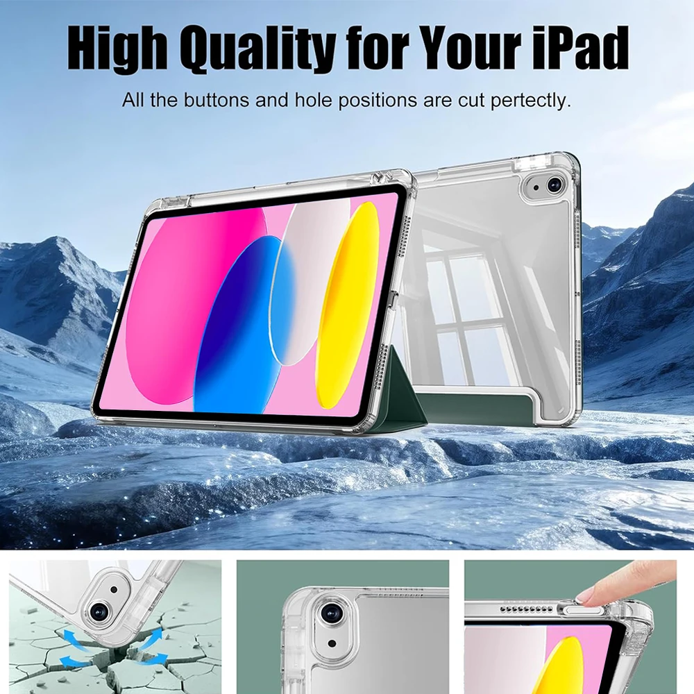 Clear Case for iPad A16 11th 10th Gen 11 inch 2025 Clear Transparent Acrylic Back Shell With Pencil Holder Auto Sleep and Wake 5