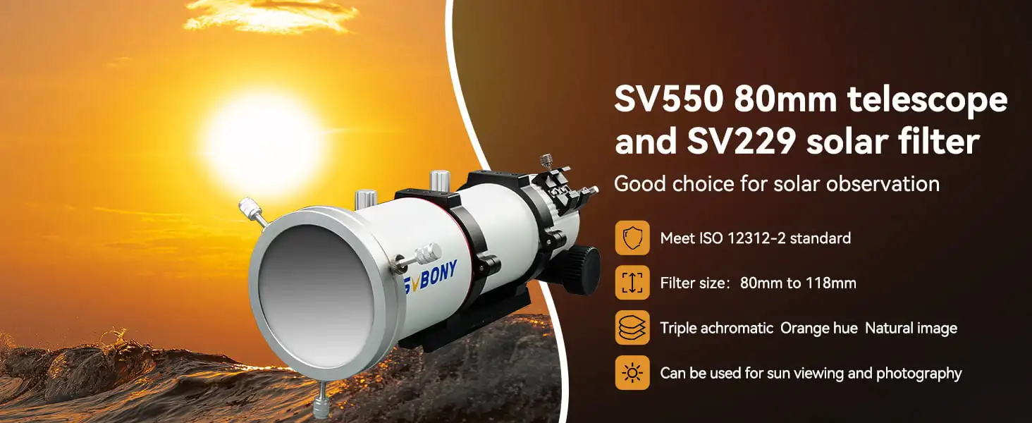 Svbony SV503/SV550 Refraktor-Teleskop OTA ED für Solarobjektionen 80/102/122 mm mit SV229 Solarfilter – Detail 3
